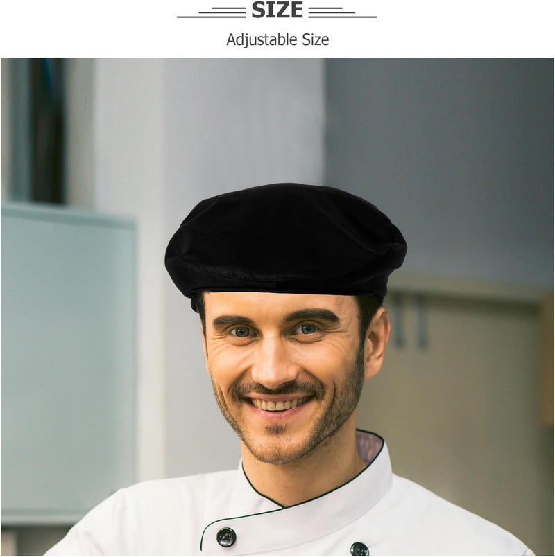 Chef Hat Kitchen Working Hat Black Beret Style for Men Women Food Service Uniform - Image 3