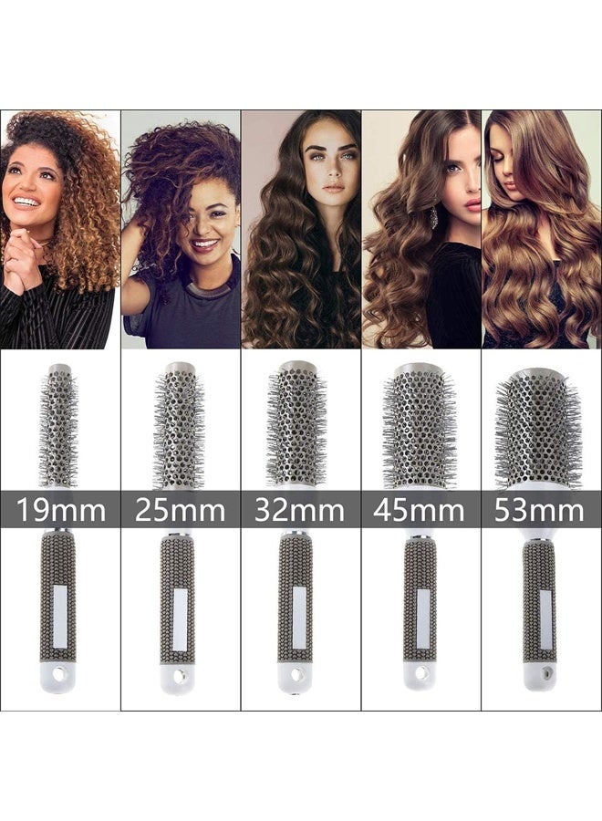 DUNISO Set of 5 Round Hair Brush Curled Ceramic Hair Styling Brush, Ceramic Round Hair Brush，Barrel Curling Brush Tool Set，Beautiful Shape，for Blow Drying, Curling and Styling(19mm 25mm 32mm 45mm 53mm) - Image 3