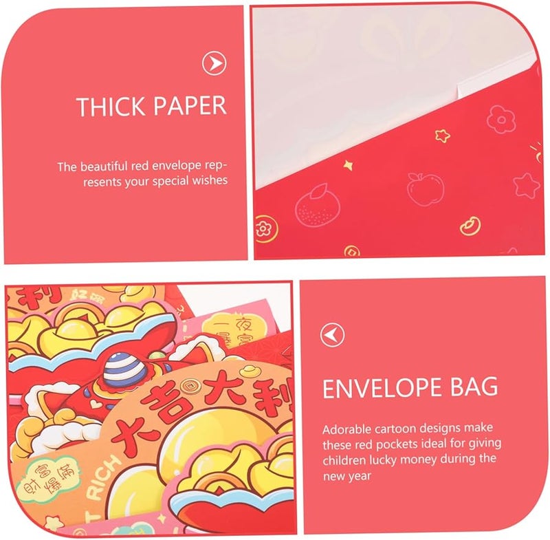 Tehaux 6 قطع ظرف أحمر كرتوني لطيف لمنح الهدايا النقدية في رأس السنة القمرية الصينية - Image 4