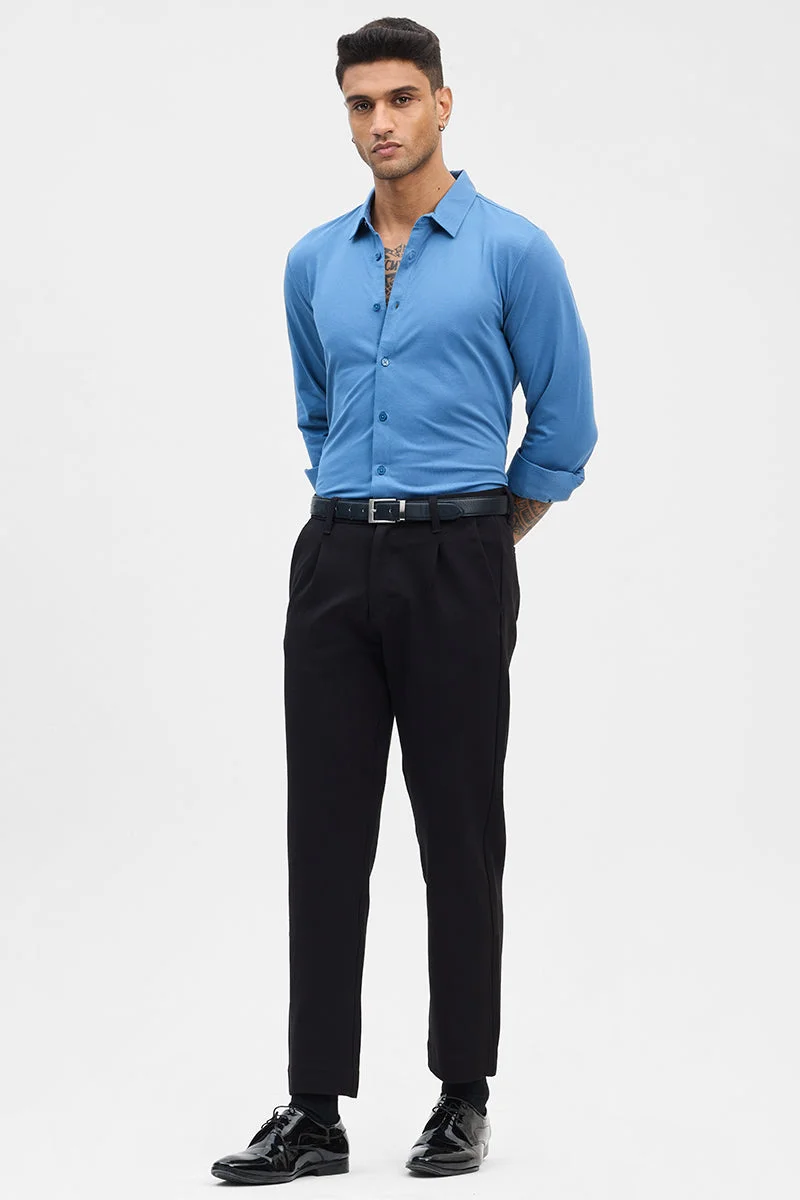 سنيتش Blue Solid Long Sleeve Slim Fit Formal Shirt