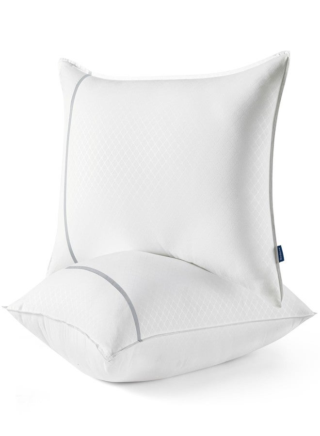 Bedsure Queen Pillows Set of 2, Luxury Hotel Firm Pillows for Sleeping, Decoration Strip Diamond Design Cover, Fluffy Original Down Alternative Filling for Side, Back or Stomach Sleepers - Image 1