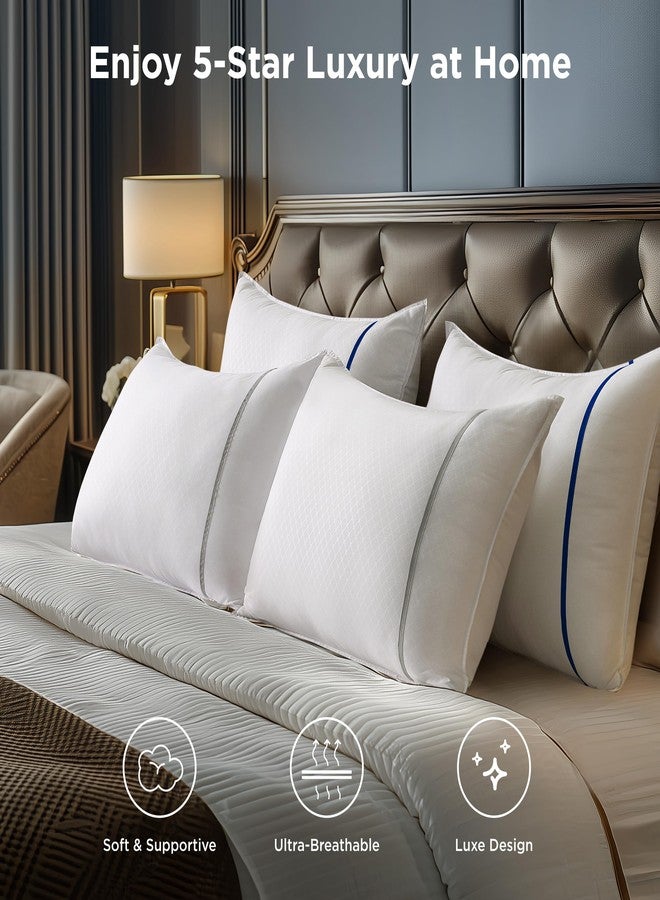Bedsure Queen Pillows Set of 2, Luxury Hotel Firm Pillows for Sleeping, Decoration Strip Diamond Design Cover, Fluffy Original Down Alternative Filling for Side, Back or Stomach Sleepers - Image 2