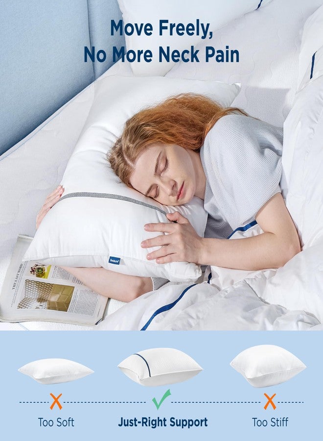 Bedsure Queen Pillows Set of 2, Luxury Hotel Firm Pillows for Sleeping, Decoration Strip Diamond Design Cover, Fluffy Original Down Alternative Filling for Side, Back or Stomach Sleepers - Image 5