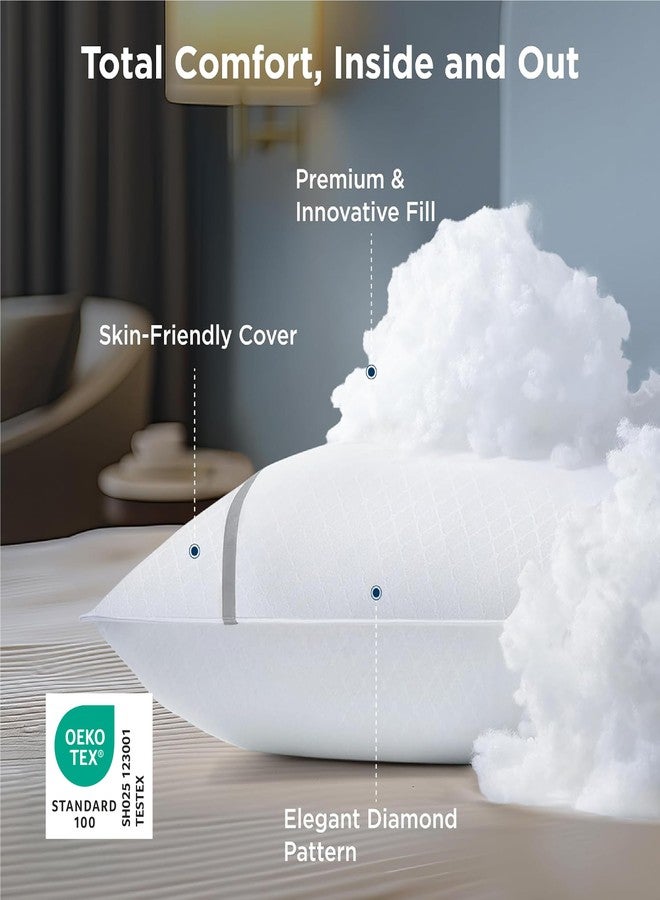 Bedsure Queen Pillows Set of 2, Luxury Hotel Firm Pillows for Sleeping, Decoration Strip Diamond Design Cover, Fluffy Original Down Alternative Filling for Side, Back or Stomach Sleepers - Image 3