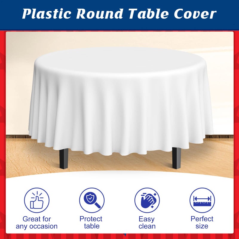 MASHAN 12 Pack 4th of July Plastic Tablecloth, Red White and Blue Patriotic Disposable Tablecloth, Waterproof Round Table Cover for Independence Day Memorial Day Veterans Day Decorations, 84 Inch - Image 4