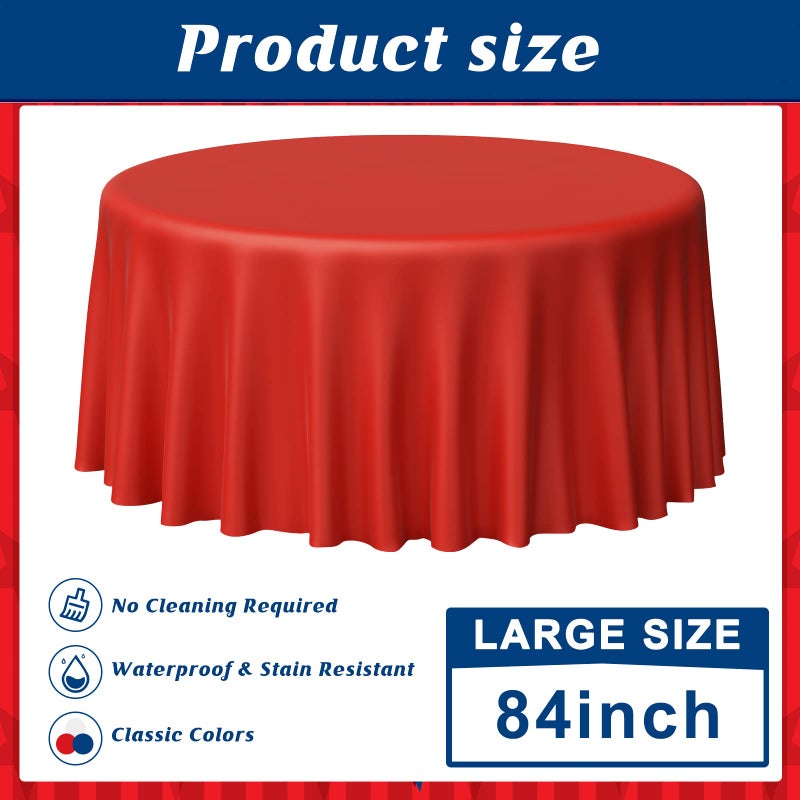 MASHAN 12 Pack 4th of July Plastic Tablecloth, Red White and Blue Patriotic Disposable Tablecloth, Waterproof Round Table Cover for Independence Day Memorial Day Veterans Day Decorations, 84 Inch - Image 2