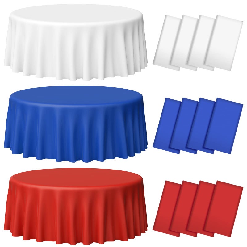 MASHAN 12 Pack 4th of July Plastic Tablecloth, Red White and Blue Patriotic Disposable Tablecloth, Waterproof Round Table Cover for Independence Day Memorial Day Veterans Day Decorations, 84 Inch - Image 1