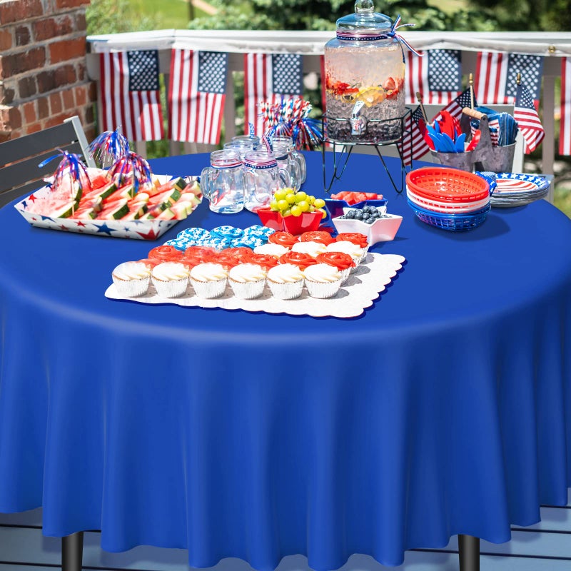 MASHAN 12 Pack 4th of July Plastic Tablecloth, Red White and Blue Patriotic Disposable Tablecloth, Waterproof Round Table Cover for Independence Day Memorial Day Veterans Day Decorations, 84 Inch - Image 5