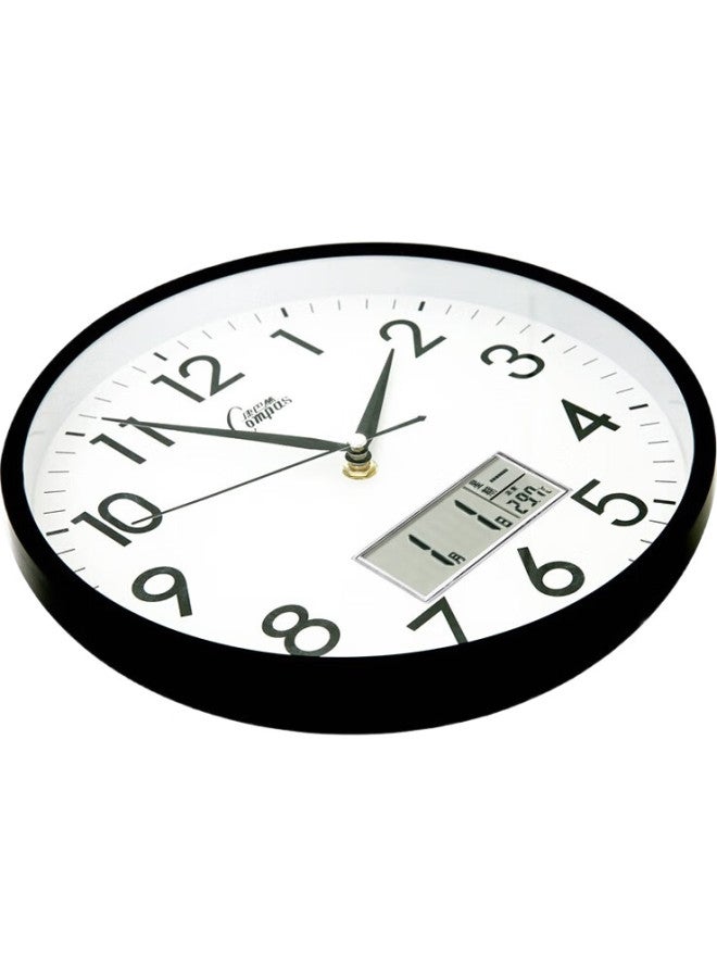 Compas Wall Clock, Creative And Stylish Timepiece, Calendar Quartz Clock For Living Room And Bedroom, C2855Y, Black, 26Cm - Image 3