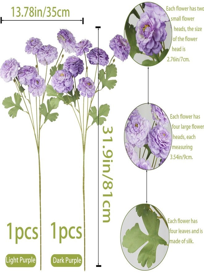 GhuaH 2 Pcs Artificial Flowers Spring Summer Purple Zinnia Silk Flowers with Long Stems Zinnia Elegans Artificial Flowers for Outdoors Floral Arrangements Table Centerpieces Wedding Party Home Decor - Image 2