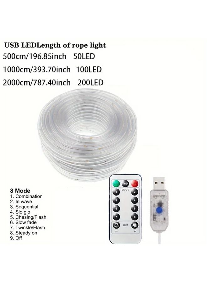 USB Fairy Lights Warm White 196.85 Inch 50 LEDs 8 Modes Remote Control Indoor Outdoor Decor - Image 3