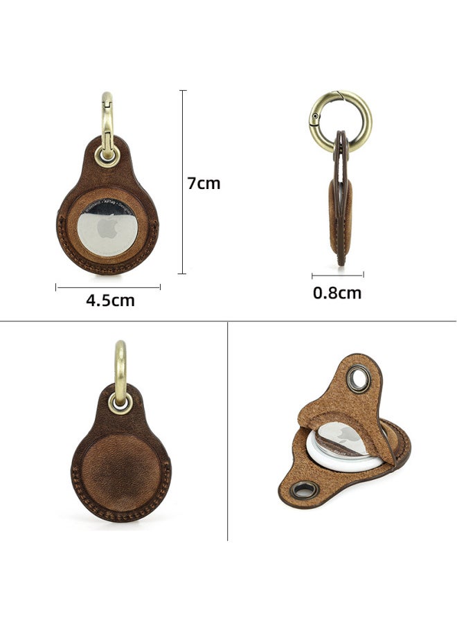 Generic - Suitable For Apple Airtag Protective Cover Layer Cowhide Pet Anti-loss Keychain Positioning Tracker Leather Cover In Stock-Colour:Dark Brown-Applicable Model:airtag - Image 1
