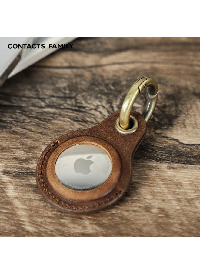 Generic - Suitable For Apple Airtag Protective Cover Layer Cowhide Pet Anti-loss Keychain Positioning Tracker Leather Cover In Stock-Colour:Dark Brown-Applicable Model:airtag - Image 1