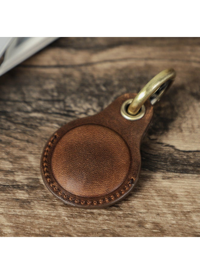 Generic - Suitable For Apple Airtag Protective Cover Layer Cowhide Pet Anti-loss Keychain Positioning Tracker Leather Cover In Stock-Colour:Dark Brown-Applicable Model:airtag - Image 1