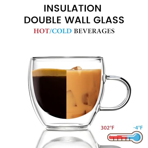 HAKKU Double Wall Insulated Glass Coffee Mugs with Handle Set of 6 | 250ml | Everyday Drinking Tea Cups Perfect for Latte, Espresso, Cappuccinos, Tea Bag, Hot & Cold Beverage (6, 250ML) - Image 3