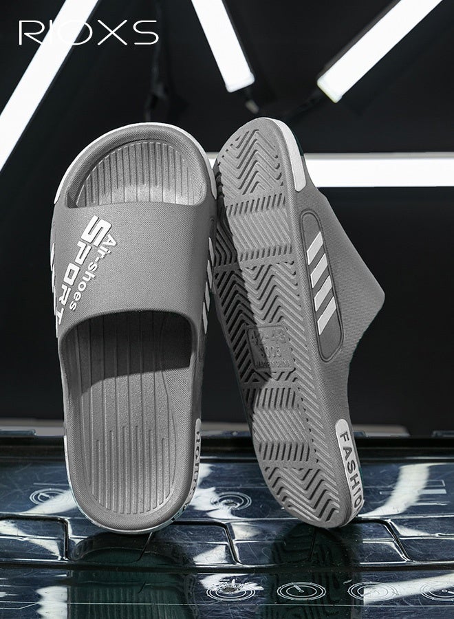 RIOXS Slippers For Men, Comfy Lightweight Flat Slippers, Men's Home Shower Slippers, Non-slip Open Toes Slippers, Soft Elastic Sole Slippers For Beach Outdoor Indoor Daily Wearing, Black Slides Bath Slippers, Classic Men Slip-ons - Image 4