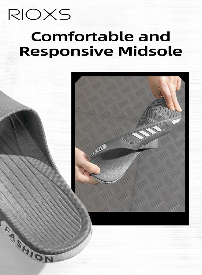 RIOXS Slippers For Men, Comfy Lightweight Flat Slippers, Men's Home Shower Slippers, Non-slip Open Toes Slippers, Soft Elastic Sole Slippers For Beach Outdoor Indoor Daily Wearing, Black Slides Bath Slippers, Classic Men Slip-ons - Image 5