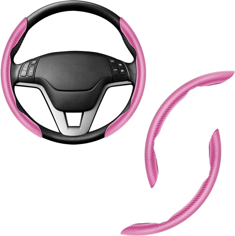 Amiss 3pcs Carbon Fiber Anti-Skid Steering Wheel Cover, Waterproof & Segmented Butterfly Design, Universal 99% Vehicle Wheel Cover Protector, Car Interior Accessories (Pink) - Image 1