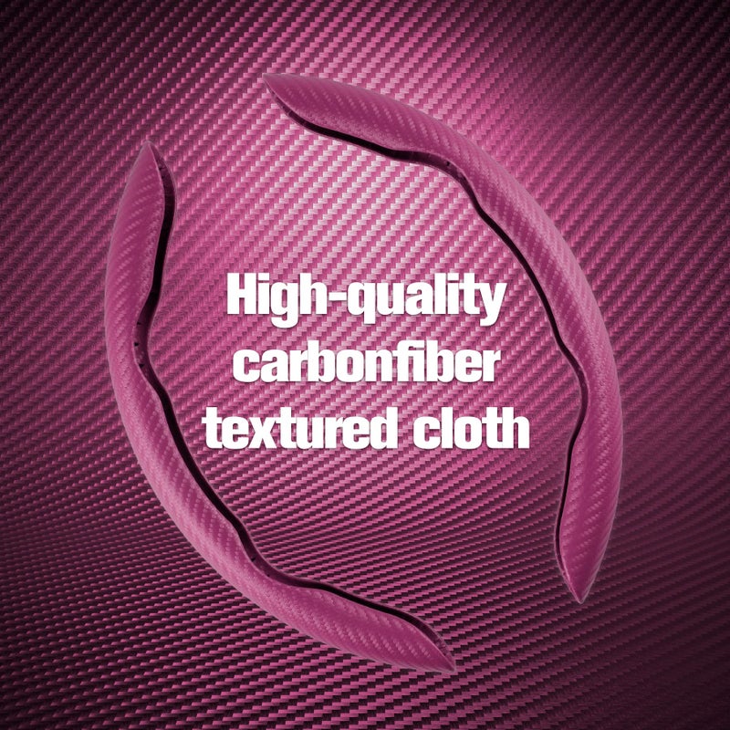 Amiss 3pcs Carbon Fiber Anti-Skid Steering Wheel Cover, Waterproof & Segmented Butterfly Design, Universal 99% Vehicle Wheel Cover Protector, Car Interior Accessories (Pink) - Image 3