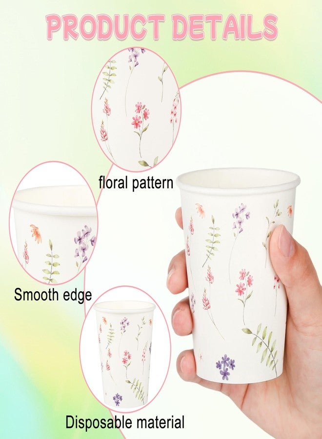 Elyxio 100Pcs Wildflower Paper Cups Spring Watercolor Flowers Party Cups 9oz Floral Bathroom Disposable Cup for Birthday Bridal Baby Shower Garden Tea Party Supplies - Image 3