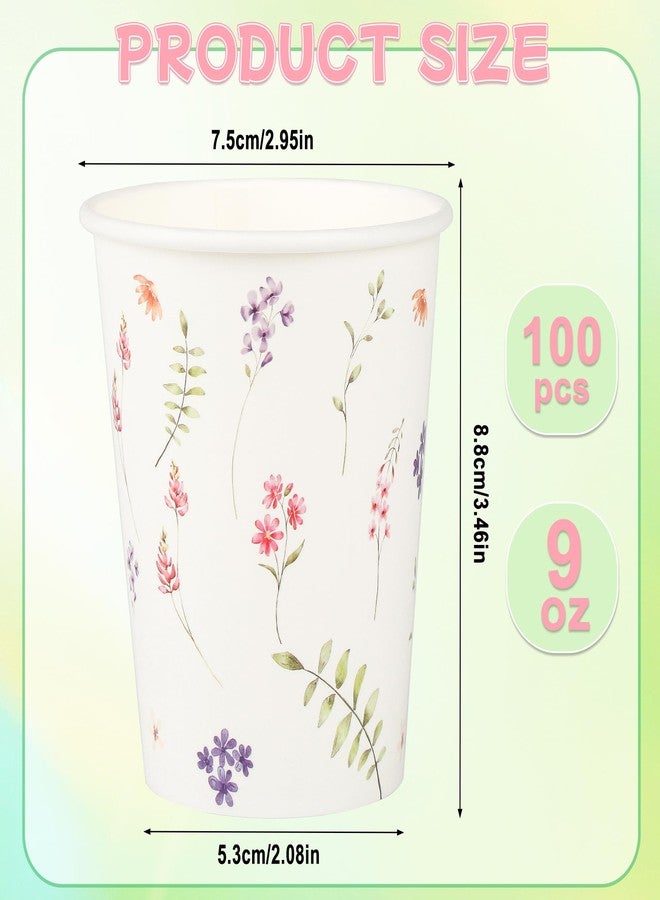 Elyxio 100Pcs Wildflower Paper Cups Spring Watercolor Flowers Party Cups 9oz Floral Bathroom Disposable Cup for Birthday Bridal Baby Shower Garden Tea Party Supplies - Image 2