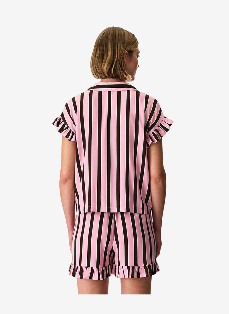 Penti Women Lily Striped Short Sleeve Shirt Shorts Brown Set - Image 4
