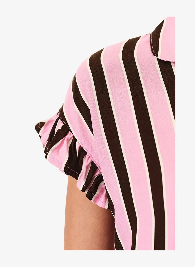 Penti Women Lily Striped Short Sleeve Shirt Shorts Brown Set