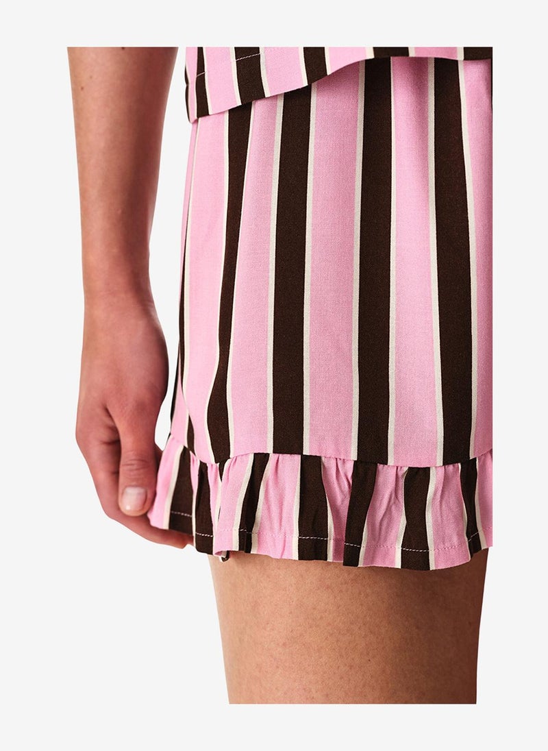Penti Women Lily Striped Short Sleeve Shirt Shorts Brown Set - Image 3
