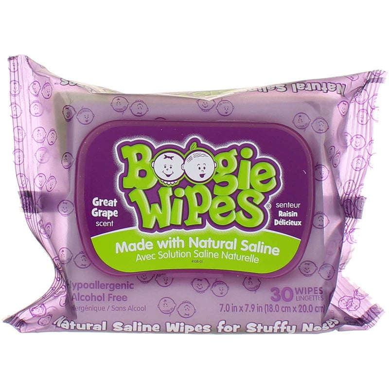 Boogie Boogie Gentle Saline Wipes for Little Noses Great Grape 30 Each Pack of 2