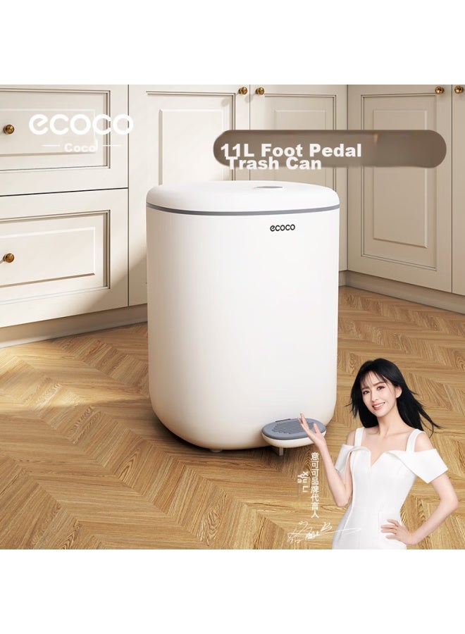 cocoa Yikeke 11l Trash Can, Living Room Foot-operated Double-opening Lid, Bathroom Double Bin With Lid, Sealed Round Garbage Bin, E2228 Gray - Image 1