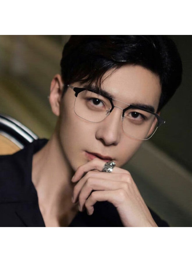 Boshide Boshide (boshide) Myopia Glasses Blue Light Blocking Glasses Photochromic Half Frame Black Silver Frame [photochromic Gray] Left And Right Eye 200 Degrees - Image 2