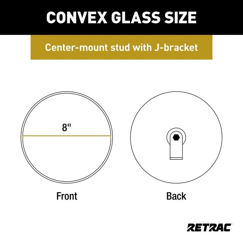 RETRAC 610673 8-Inch Stainless Steel Center-Mount Convex Mirror Head with J-Bracket, Universal Driver or Passenger Side - Image 3