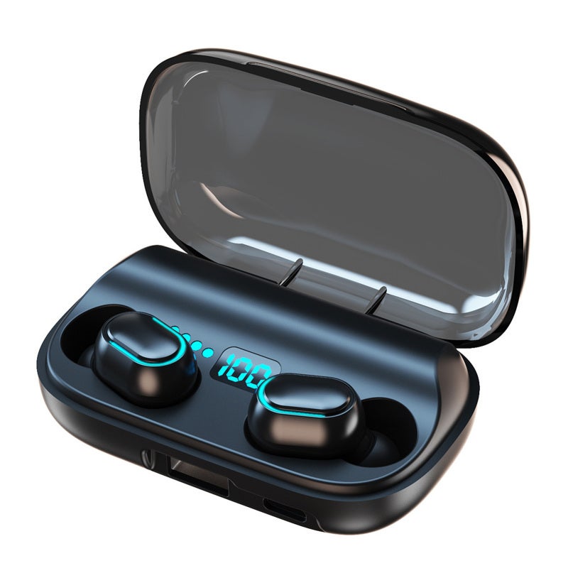 Cordless Earphones: Black CVC8.0 Noise Reduction 8-Core HiFi Stereo - Master/Slave Switch Double Host Portable Charging Box for Daily Use Sports Mobile Device Charging - Image 1