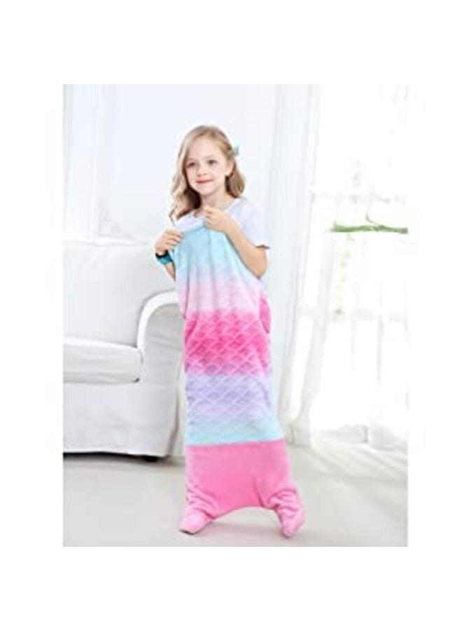 بطانيات ذيل حورية البحر لامعة وقابلة للارتداء، لطيفة ودافئة وناعمة من الفلانيل بألوان قوس قزح، بطانية ذيل حورية البحر ملونة للفتيات من سن 5 إلى 12 عامًا - Image 4