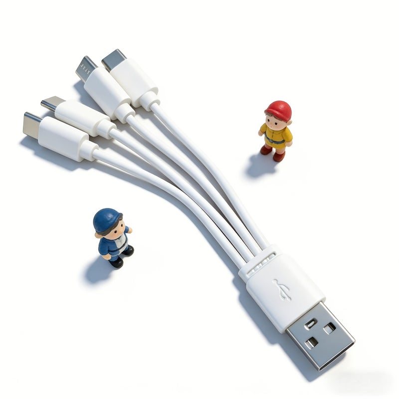 1 إلى 4 كابل شحن متعدد 4 في 1 سلك USB C قصير مع 4 منافذ من نوع C للشحن والبيانات أبيض - Image 1