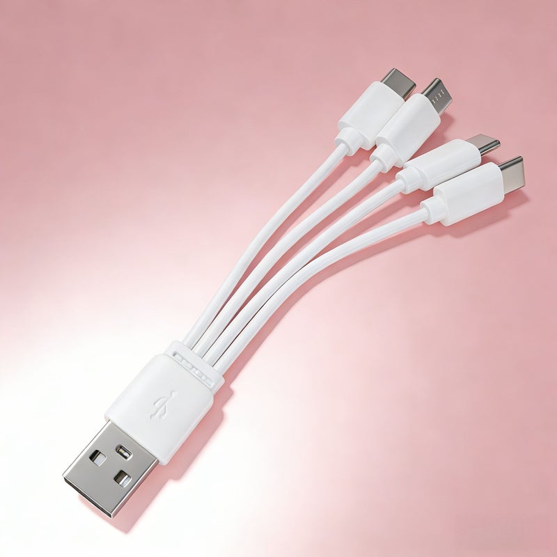 1 إلى 4 كابل شحن متعدد 4 في 1 سلك USB C قصير مع 4 منافذ من نوع C للشحن والبيانات أبيض - Image 4