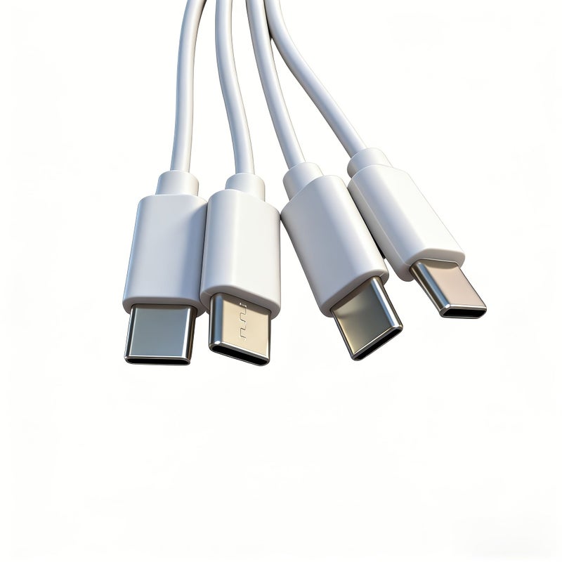 1 إلى 4 كابل شحن متعدد 4 في 1 سلك USB C قصير مع 4 منافذ من نوع C للشحن والبيانات أبيض - Image 5