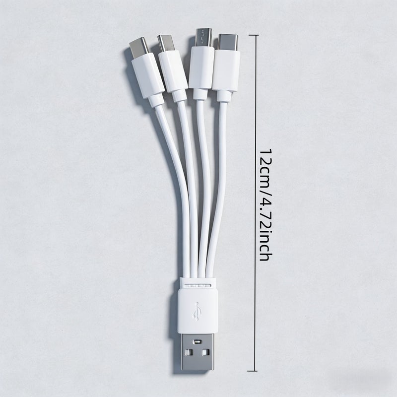 1 إلى 4 كابل شحن متعدد 4 في 1 سلك USB C قصير مع 4 منافذ من نوع C للشحن والبيانات أبيض - Image 2