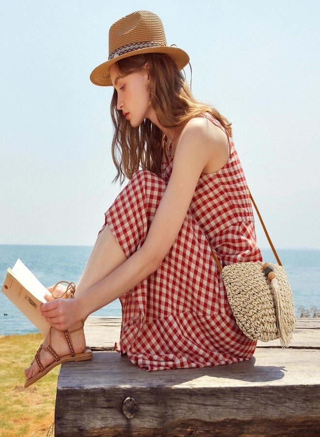 NEWROGENG Handwoven Straw Bag for Women Vacation, Boho Beach Purse for Summer Wicker Crossbody Purse with Tassels Rattan Woven Bag, Beige - Image 2