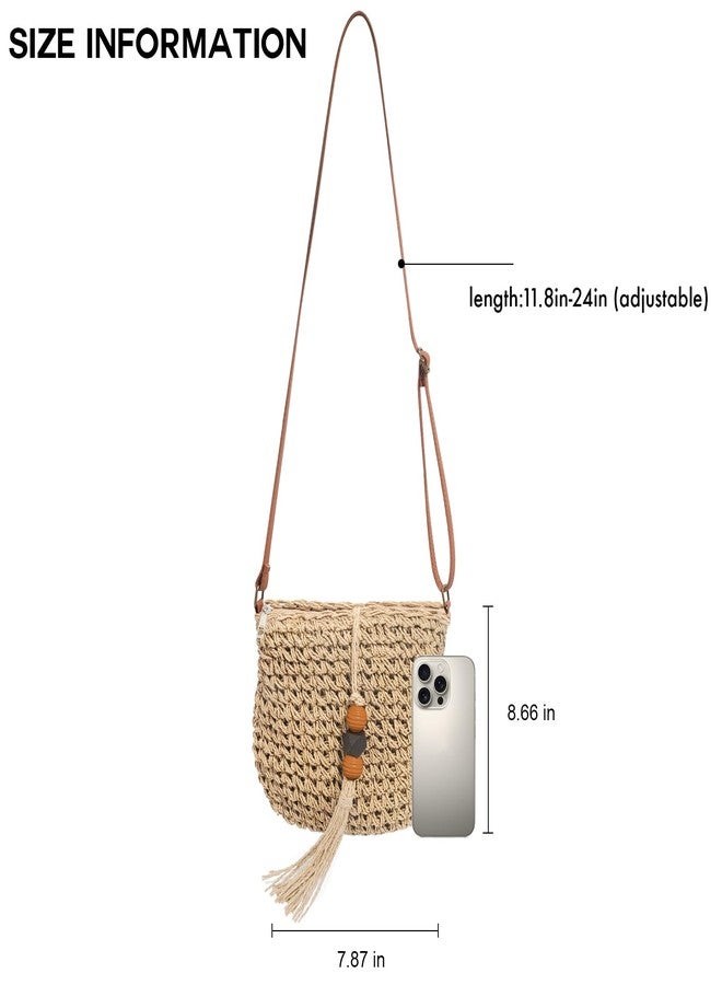 NEWROGENG Handwoven Straw Bag for Women Vacation, Boho Beach Purse for Summer Wicker Crossbody Purse with Tassels Rattan Woven Bag, Beige - Image 5