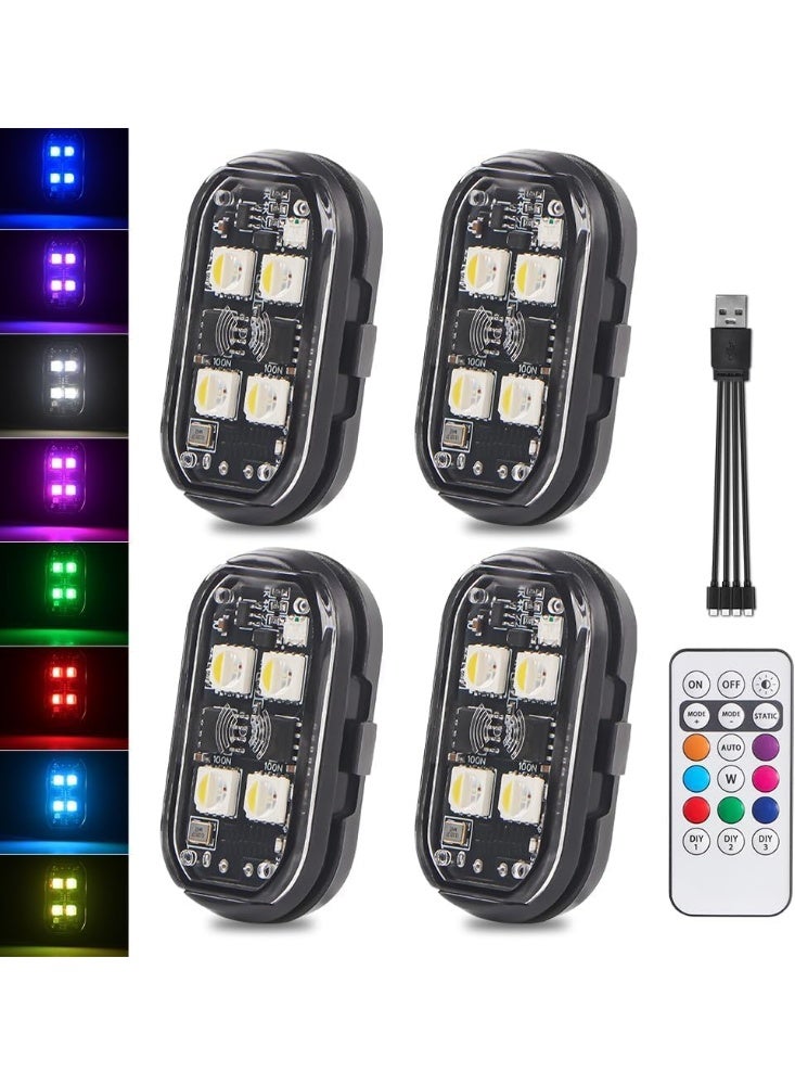 Arabest Wireless LED Strobe Lights, USB Rechargeable Waterproof LED Warning Lights with Remote Control, 10 Modes & 8 Colors for Car, Motorcycle, Drone, Truck, Aircraft, Bike, 4PCS - Image 1