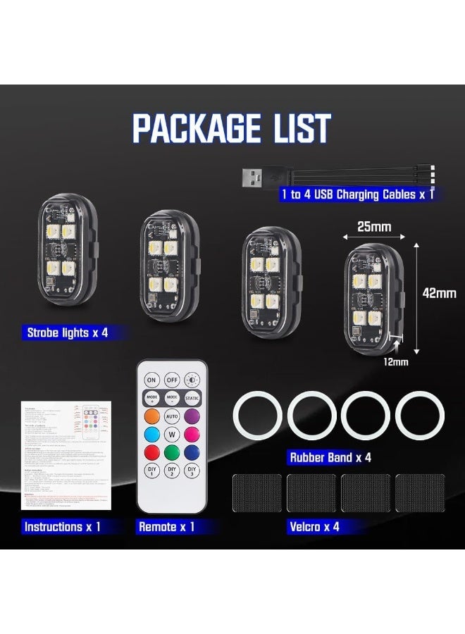 Arabest Wireless LED Strobe Lights, USB Rechargeable Waterproof LED Warning Lights with Remote Control, 10 Modes & 8 Colors for Car, Motorcycle, Drone, Truck, Aircraft, Bike, 4PCS - Image 4