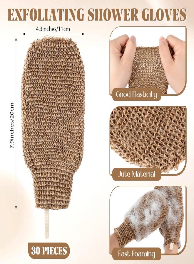 Teecyhooo 30 Pcs Exfoliating Shower Gloves Stretchable Jute Bath Mitts with Hanging Loop Body Scrubber Exfoliator Loofah Washcloth Deep Clean Dead Skin for Spa Massage Skin Shower Hotel Use(Brown) - Image 2