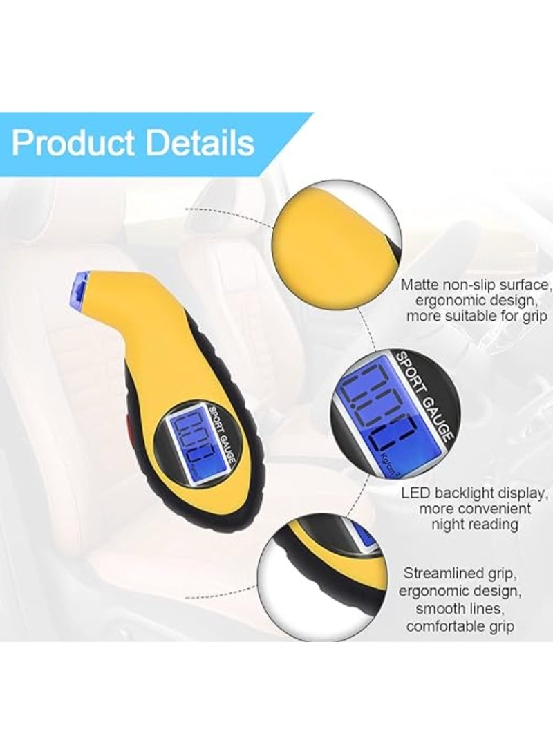 مقياس ضغط الإطارات الرقمي، 100 رطل لكل بوصة مربعة، 4 إعدادات، مقبض محمول وغير قابل للانزلاق مع شاشة LCD بإضاءة خلفية، فوهة مضاءة، عالمي للسيارات والدراجات النارية - Image 3