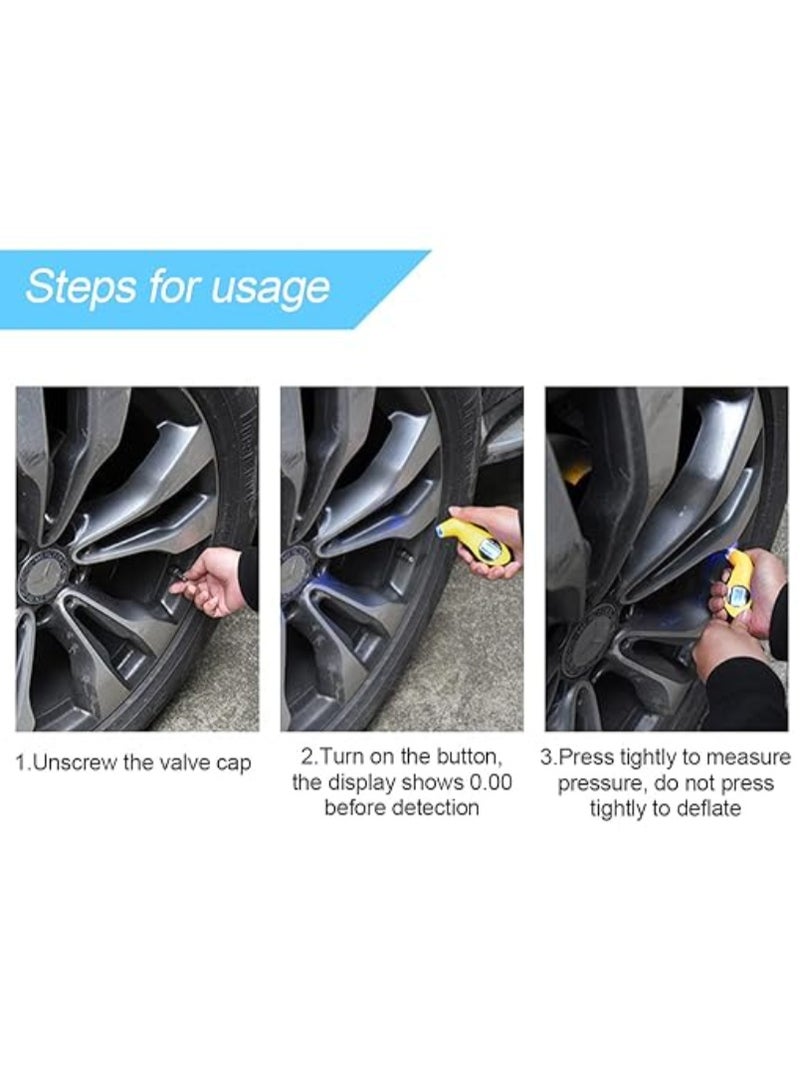 مقياس ضغط الإطارات الرقمي، 100 رطل لكل بوصة مربعة، 4 إعدادات، مقبض محمول وغير قابل للانزلاق مع شاشة LCD بإضاءة خلفية، فوهة مضاءة، عالمي للسيارات والدراجات النارية - Image 4