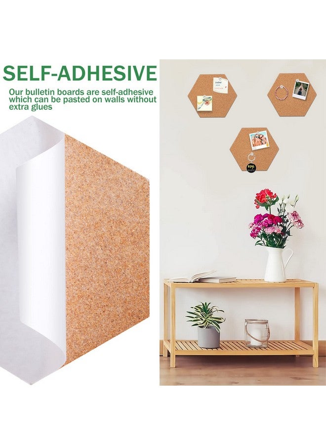FEBSNOW 3 Pack Self-Adhesive Cork Board Tiles Hexagonal Cork Board Mini Wall Bulletin Board With 50 Multi-Color Push Pins - Image 3