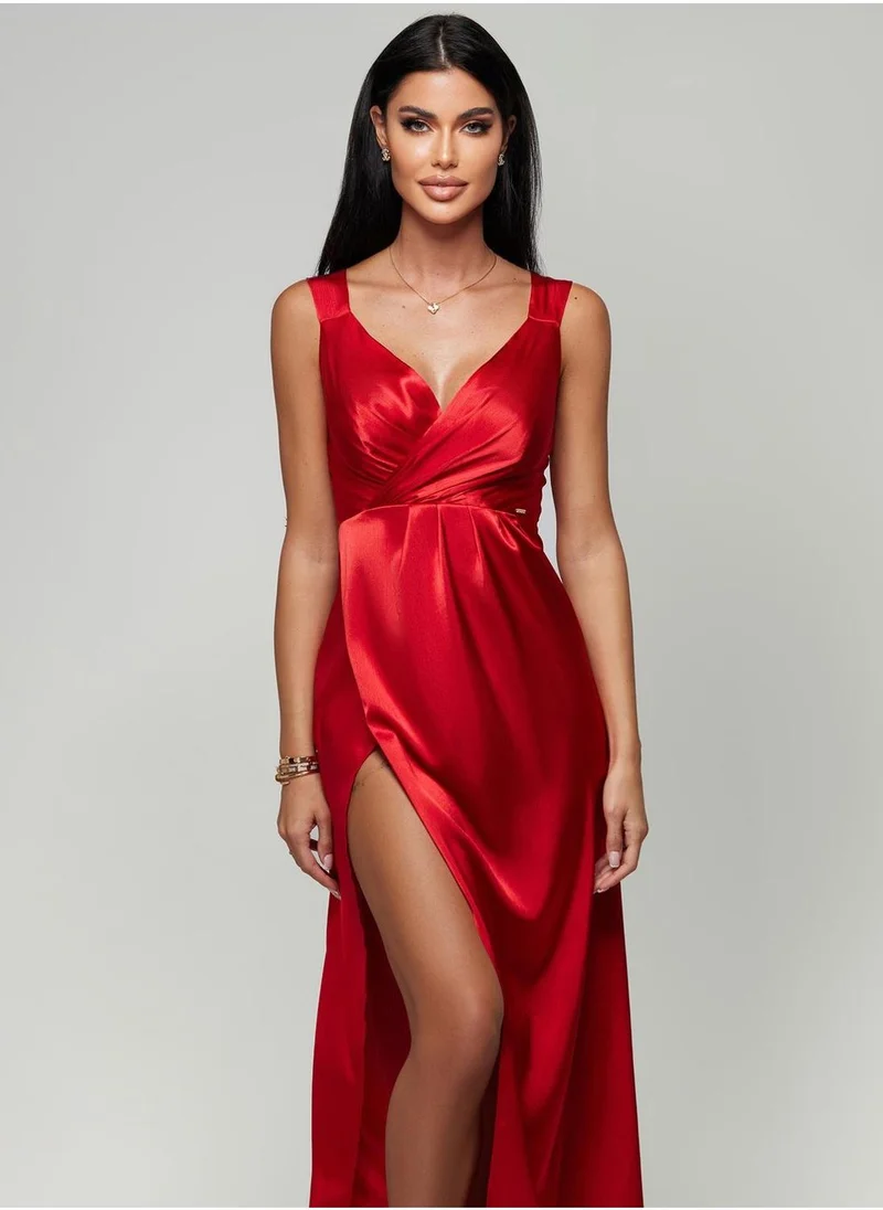 Anita's Plunge Neck Front Split Dress