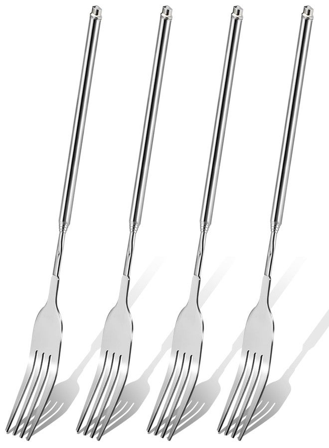 Tucnoeu 4 PCS Extendable Fork Set, Long Forks, Extended Stainless Steel Telescopic Forks for BBQ, Dinner, Dessert, Sausages, Hot Dogs, 9" to 25.2" Silver - Image 1
