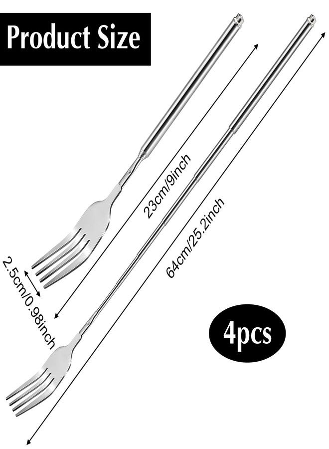 Tucnoeu 4 PCS Extendable Fork Set, Long Forks, Extended Stainless Steel Telescopic Forks for BBQ, Dinner, Dessert, Sausages, Hot Dogs, 9" to 25.2" Silver - Image 2