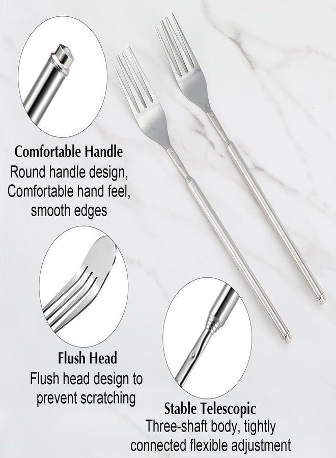 Tucnoeu 4 PCS Extendable Fork Set, Long Forks, Extended Stainless Steel Telescopic Forks for BBQ, Dinner, Dessert, Sausages, Hot Dogs, 9" to 25.2" Silver - Image 3